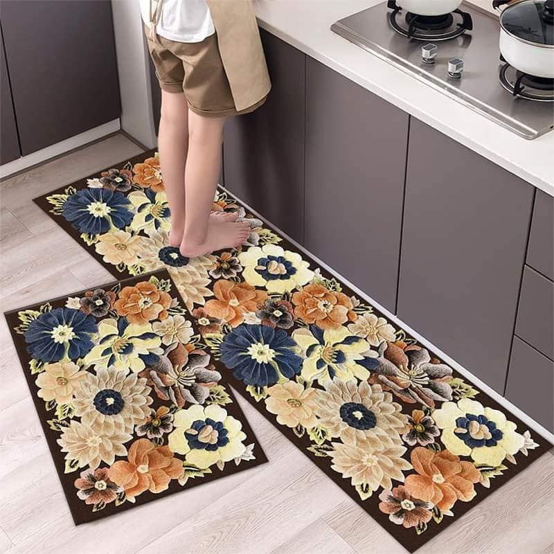Anti-slip 3D Printed Geometric Kitchen Mat Set
